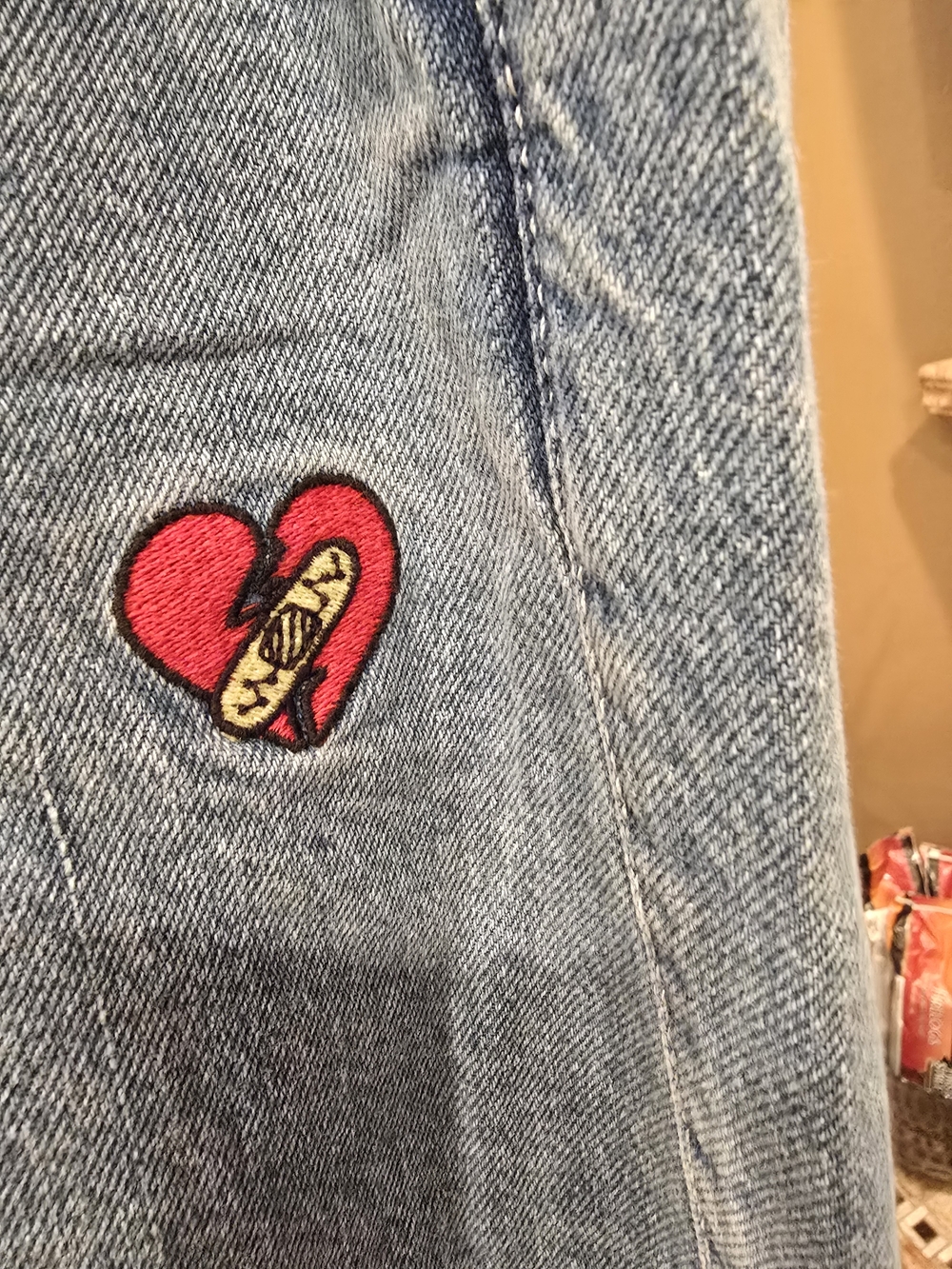 Bershka Light Blue Embroidered Straight Leg Jeans, NWOT - Picture 6 of 13